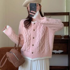 PEONIST 女性撞色麻花設計鈕扣針織開襟衫