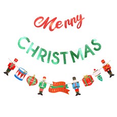 joyparty 聖誕快樂亮片拉旗 + 胡桃鉗娃娃拉旗套組, 1套, 混和色