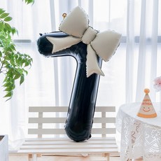 피앤비유니티 리본풍선 숫자7 + 모자 세트, 03 블랙앤크림(7), 1세트