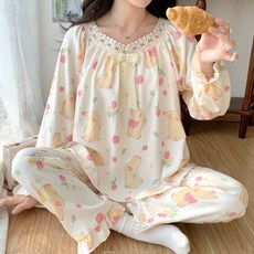 피어니스트 여성용 큐티 패드 긴팔 긴바지 잠옷 세트