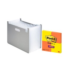 deLi 手風琴文件盒水平 + 便利貼 622-4 Note 63951, 灰色（文件盒）, 1套