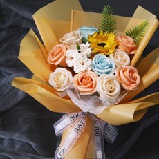 틴코 조화 비누꽃다발 + 고급스러운 조명 세트 + 쇼핑백, 믹스, 1세트