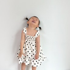 JOYMULTI 嬰幼兒透氣黑色圓點細肩帶連身裙