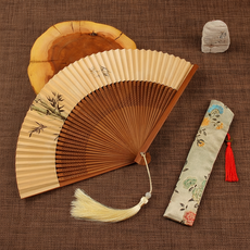 마켓피아 전통 디자인 액세서리 휴대용 접이식 부채, 녹색 대나무, 1개