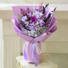센트바스켓 생화 프리저브드 꽃다발 L + 쇼핑백 + 카드 세트, 모브퍼플