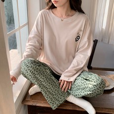 안나앤코 여성용 발자국 여성용 긴팔 잠옷 파자마 상하의 세트