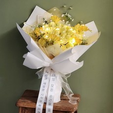 아스파시아 클래식 로즈부케 꽃다발 Grande + 전구 + 메세지리본 세트, 옐로우, 1세트