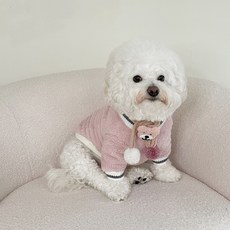 bydamsoomi 狗狗奢華長袖羊羔毛大學T, 粉紅色