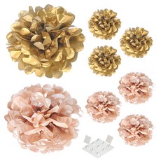 PARTYSHOW 派對花球 2款 x 4p + 固定座套組, 金色, 玫瑰金(花球)