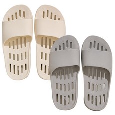 SHABATH 柔軟平底瀝水浴室拖鞋, 白色 + 淺灰色, 2雙