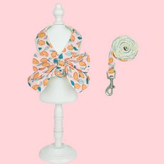 Lanboer 狗狗大蝴蝶結圖案胸背帶套組, 珊瑚色