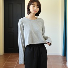 빼빼 여성용 모달 스판 루즈핏 크롭 긴팔 티셔츠