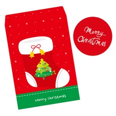 聖誕節禮物包裝紙袋 + 手寫貼紙組, 10套, 襪子