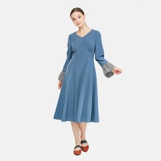 엘바이엘 소매 탈부착 딥블루 A라인 원피스