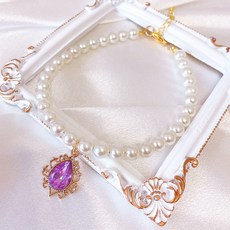 웨이비데이즈 반려동물 디아나 물방울 펜던트 비즈 목걸이, 퍼플, 1개