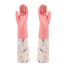 하이어데코 플라워 패턴 롱 기모 고무장갑 양손세트 52cm, 핑크 캐시미어, 1세트