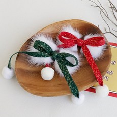 HARAROI 女童雪花貂毛球蝴蝶結髮夾2件組