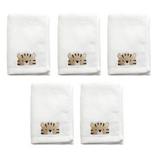 SEMOMS 老虎刺繡毛巾, 乳白色, 5入