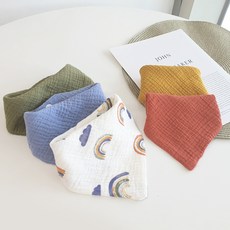 woojooi 嬰幼兒彩虹楊柳棉三角圍兜5件組
