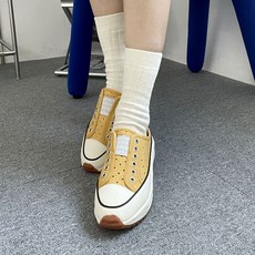 콤마슈 여성용 키높이 통굽 편칭 캔버스 뮬 스니커즈 SD576