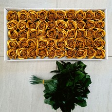 이플린 비누꽃 황금 금장미꽃 50p + 잎사귀 꽃대 50p DIY 세트, 골드, 1개