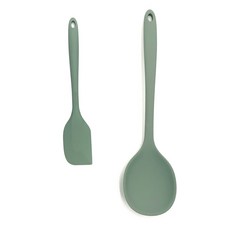 미니 스파츌라 스푼 세트, 스파츌라 + 왕스푼, 다크그린, 1개