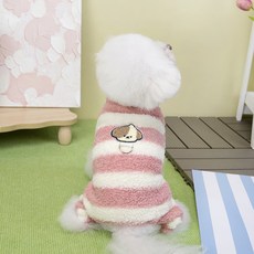 PASTEL PET 寵物條紋刷毛連身衣, 1個, 粉紅色