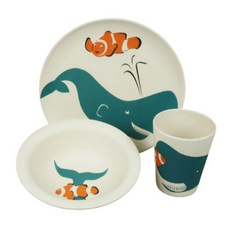 zuperzozial 印花孩童餐具組, 小丑魚鯨魚款, 杯子+盤子+碗