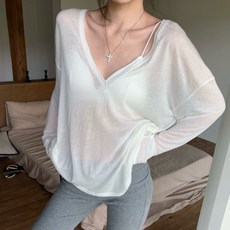 PEONIST 女款深V領透視蝙蝠袖T恤