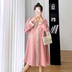 Estella 孕婦蝴蝶結珍珠鈕扣連身裙