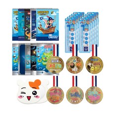 ibis 男童用印章橡皮擦鉛筆 10件組 藍色 + 綜合筆記本 有線 隨機出貨 5入 + 無線 隨機出貨 5入 + 欸比鼠矽膠手拿鏡 + 獎牌祝賀卡 6種, 混合色, 1套