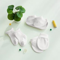 맘스네이처 유아용 오가닉 순면 무지 퓨어 손싸개 + 발싸개 + 신생아 양말 3종 출산 선물 세트