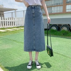 엘쏘 여성용 H라인 미디 청치마 데님 스커트