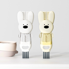 므뮤 토끼 다기능 텀블러 3 in 1 뚜껑 틈새 브러시 2종 세트, 화이트 + 옐로우, 1개