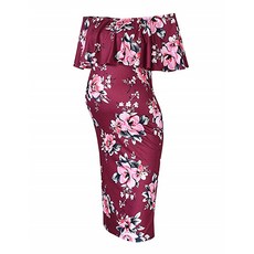 임산부 오프숄더 로즈패턴 프릴 슬림 원피스