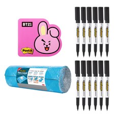 3M 包裝紙 6m+便條貼 654-BT21+簽字筆 F款 12入, 黑色(簽字筆)+COOKY(便利貼), 1組