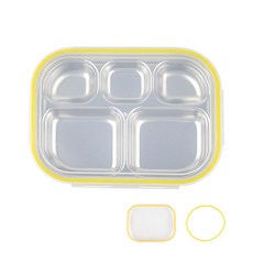 不鏽鋼分隔便當盒, 1組, 混色, 便當盒+便當蓋+矽膠圈