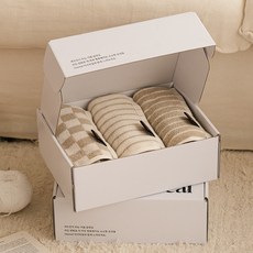 Deareal 奶茶毛巾 200g 3入 + 包裝組合, 1套, 格紋, 線條, Depp 線條