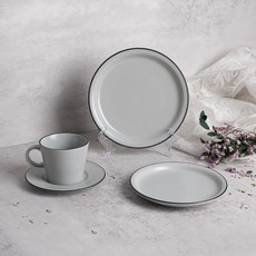 카네수즈 클라리스 각진 커피잔 + 1인 브런치 세트 3p, 그레이, 1세트, 원형접시 1호 + 2호 + 각진 커피잔 세트