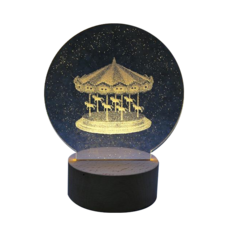 원하 심플 LED 아크릴 3D 회전목마 무드등 USB타입, 원목