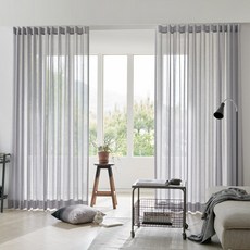 VIEW HOUSE 浪漫亞麻素面掛鉤式窗簾, 藍灰色