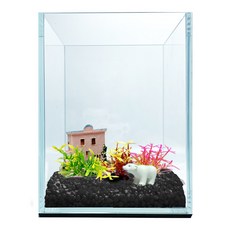 Rora Pet 15高立方加濕魚缸+彩石+人物模型+仿古屋+七彩花朵3件套, 黑沙（彩石），隨機發貨（人物模型，仿古屋）