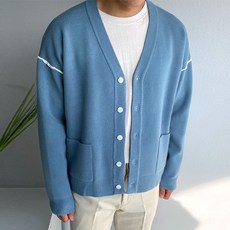 MEOSIDDA 男款配色線條口袋針織外套