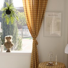 ANDCOTTON 純棉格紋遮蔽簾 穿桿式, 起司格紋