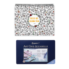 Tucoby 藝術著色本 花卉春天 隨機出貨 + Giorgione 三角水彩色鉛筆 36色