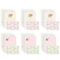 The Somssi 微笑快樂日信紙 3入 x 2款 + 信封 2入 x 2款 套組, 紫色, 綠色, 3套