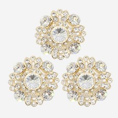 水晶鈕扣 21mm, 3個, 金色