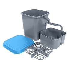 Wash&Care 洗車水桶+過濾板+手提籃+蓋子組, 13L, 灰色+藍色