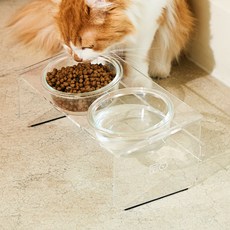 WUDADA MANSION 貓咪壓克力雙格食碗, 透明, 1個