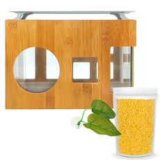 Aquatera 木質魚缸 AMZW30+魚缸裝飾仿真植物+造景石 1kg+LED燈組, 黃色（地板）